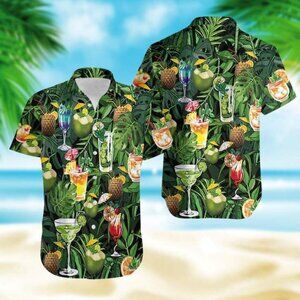 Cocktail And Fruit Hello Summer Hawaiian Shirt Aloha Tropical Men Women S-5XL